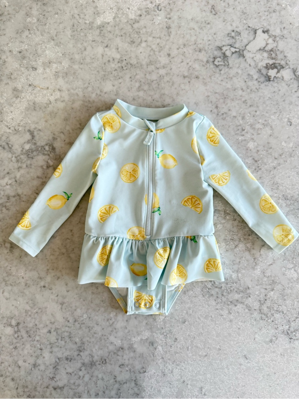 CartersBaby Long-Sleeve Lemon Print Swim One-Piece - Light Blue